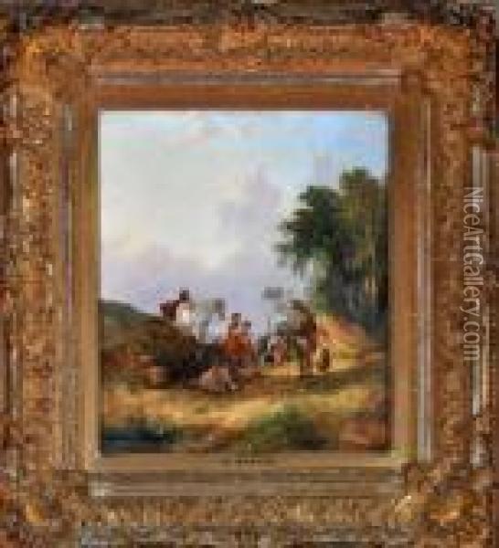 Travellers Camped By A Screen Of Trees Oil Painting - Snr William Shayer