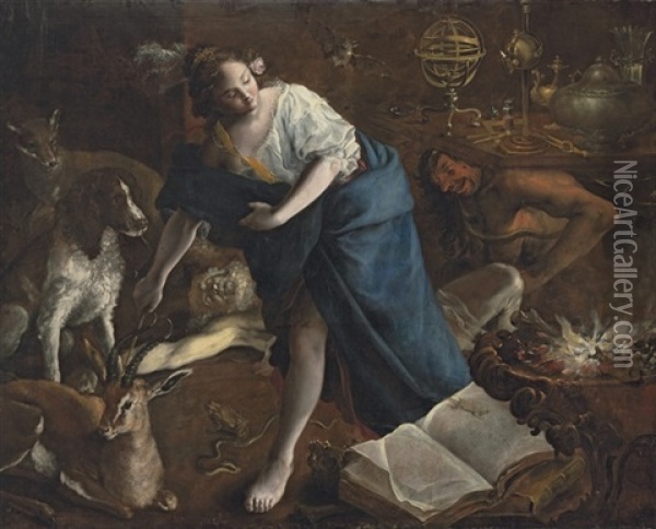 A Sorceress Oil Painting - Bartolomeo Guidobono