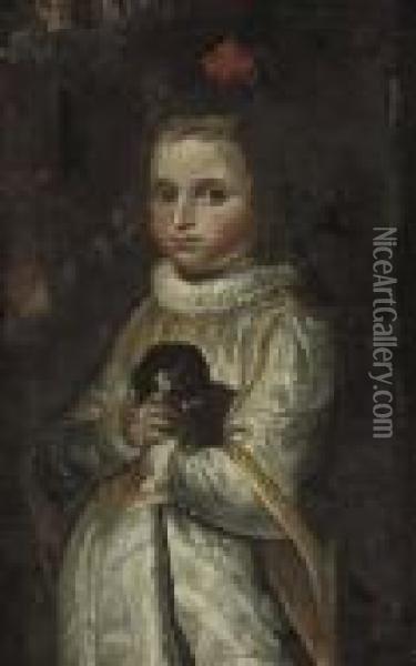 Portrait Of A Young Girl, Half-length, Holding A Dog Oil Painting - Peter Paul Rubens