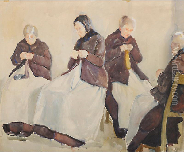 Le Ricamatrici Oil Painting - Enrico Fonda