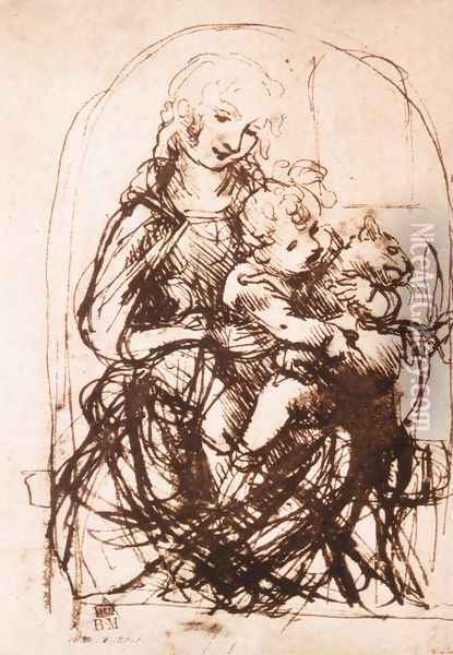 Study Of The Madonna And Child With A Cat Oil Painting - Leonardo Da Vinci