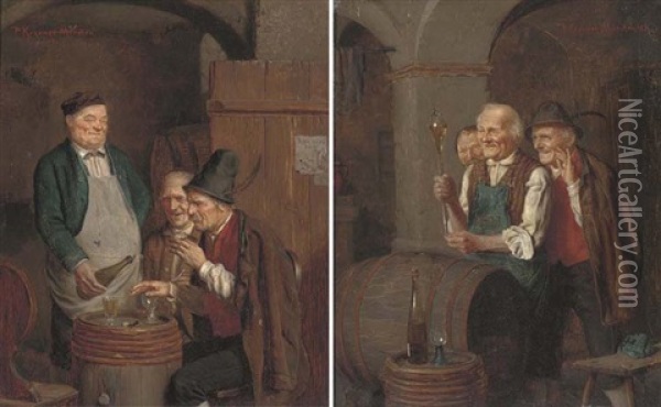 A Guest In Munich (+ The Glass Blower; Pair) Oil Painting - Peter Kraemer the Elder