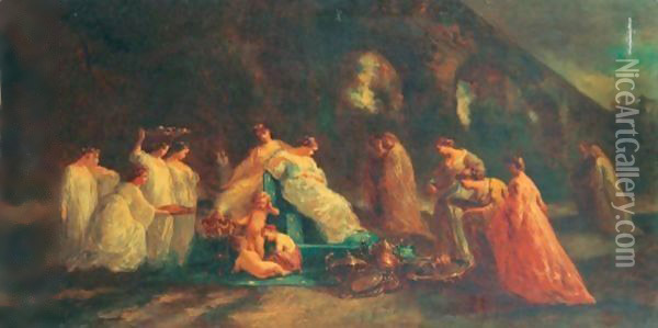 Scene De Parc L'Offrande Oil Painting - Adolphe Joseph Thomas Monticelli