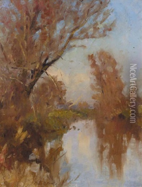 A Tranquil River Landscape Oil Painting - Patrick William Adam