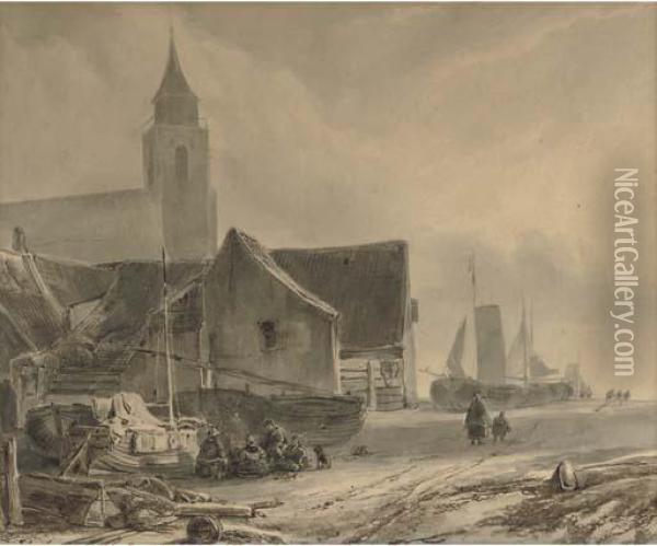 De Oude Kerk, Scheveningen Oil Painting - Bartholomeus J. Van Hove