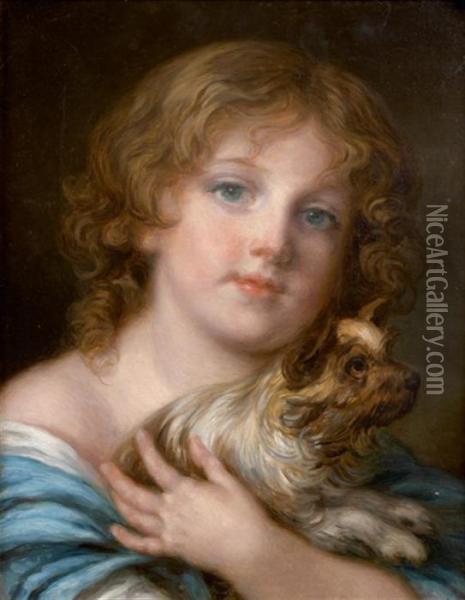 Jeune Fille Et Son Terrier Oil Painting - Jean Baptiste Greuze
