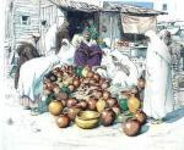 ''arabian Potters, Tangier'' Oil Painting - Tavik Frantisek Simon