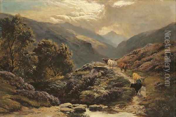 Cattle in a highland landscape Oil Painting - Sidney Richard Percy