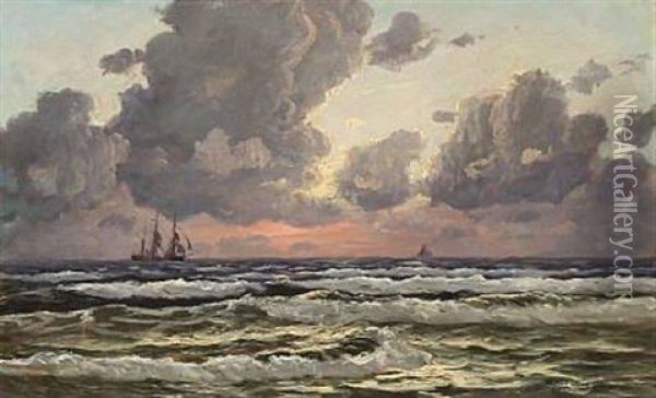 Coastal Scenery With Ships At The Sea Oil Painting - Alfred Olsen