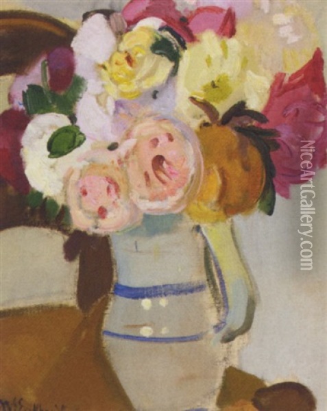 A Still Life With Roses In A Vase Oil Painting - Jean Van Den Eeckhoudt