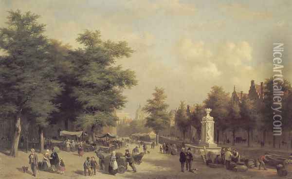 A View of Amsterdam Market Oil Painting - Hubertus van Hove