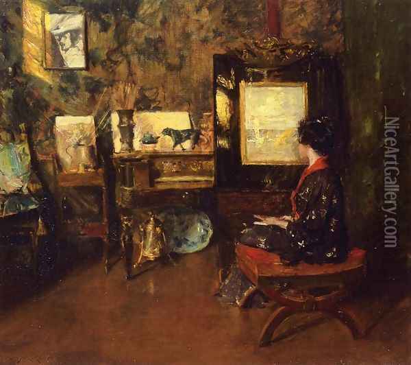 Alice in the Shinnecock Studio Oil Painting - William Merritt Chase