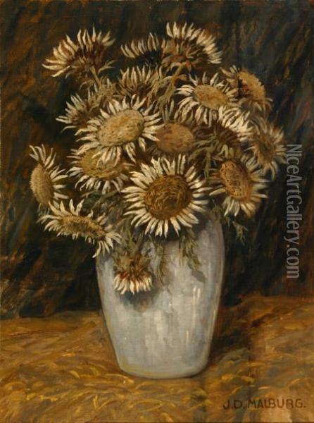 Still Life Of Sunflowers Oil Painting - Johanna Dill-Malburg