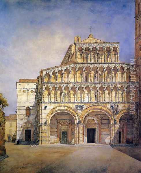 The Facade of the Duomo at Lucca Oil Painting - Henry Roderick Newman