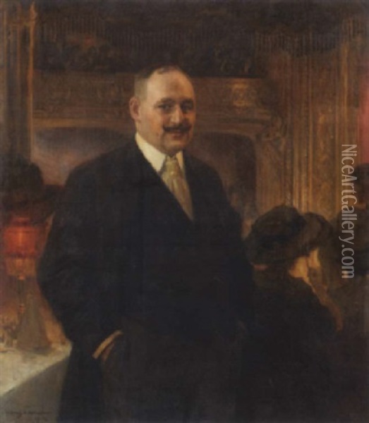 A Portrait Of A Gentleman In A Theater Oil Painting - Hans Larwin