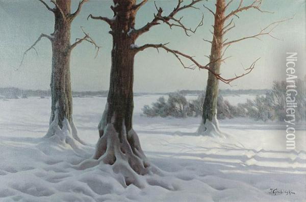 Pejzaz Zimowy Oil Painting - Jan Grubinski