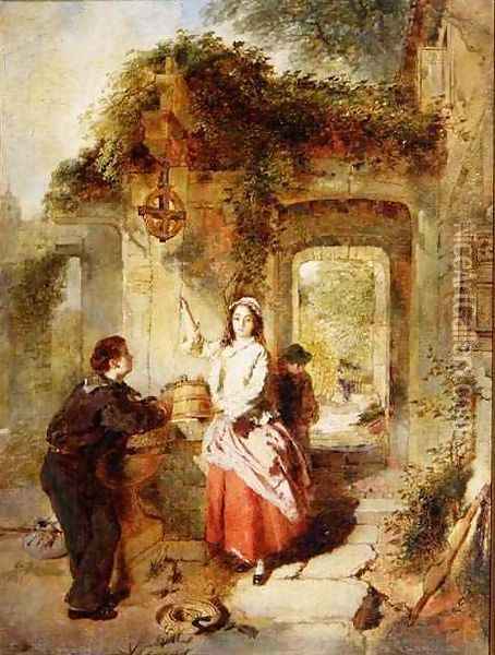 Courting at the Well, 1862 Oil Painting - Daniel Pasmore