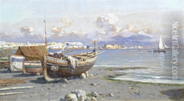 The Bay Of Naples; An Italian Landscape, A Pair Oil Painting - Giuseppe Carelli