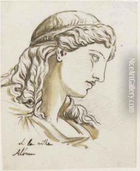 Head Of A Classical Youth Seen In Profile To The Right Oil Painting - Jacques-Augustin Pajou