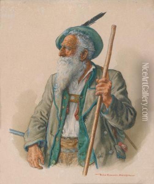 A Bearded Man In Native Attire Oil Painting - Peter I Kramer