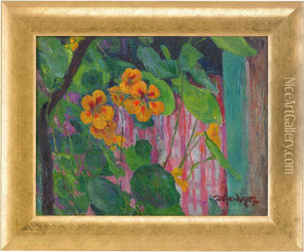 Orange Flowers Oil Painting - David O. Widhopff