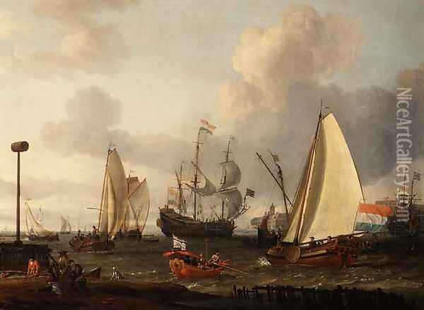 Dutch men-of-war off the coast Oil Painting - Abraham Storck