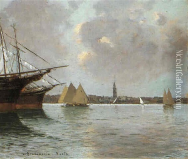 Porto Di Londra Oil Painting - Carlo Brancaccio
