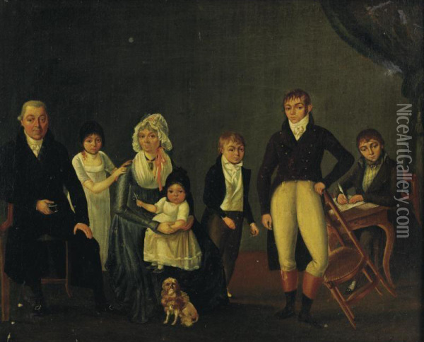 Family In An Interior Oil Painting - Cesaire Quillier