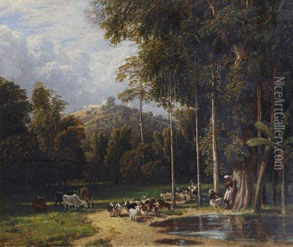 Indian Goatherds At Rest Oil Painting - William Havell