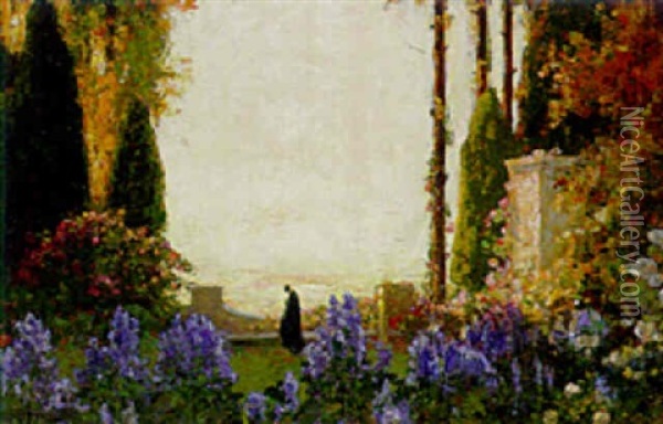 Evening On The Terrace Oil Painting - Thomas Edwin Mostyn
