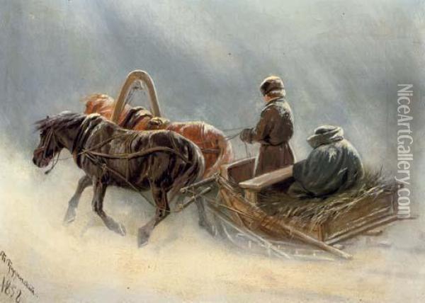 A Sleigh Ride Through The Snow Oil Painting - Petr Nicolaevich Gruzinsky