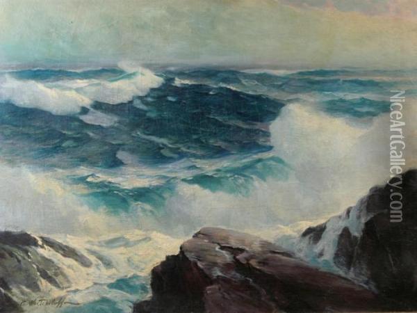 Crashing Waves Uponthe Rocks Oil Painting - Constantin Alexandr. Westchiloff