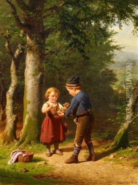 Zwie Kinder Mit Einem Vogelnest Oil Painting - Heinrich Wilhelmi