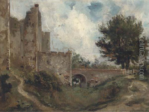 A Castle With A Dry Moat Oil Painting - Lionel Constable