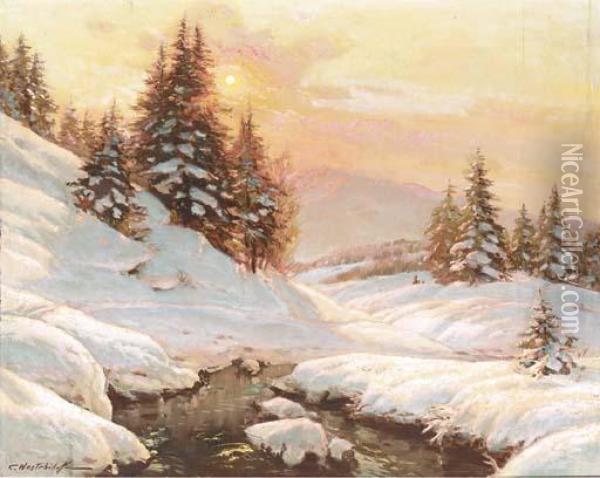 Winter Sunset Oil Painting - Constantin Alexandr. Westchiloff