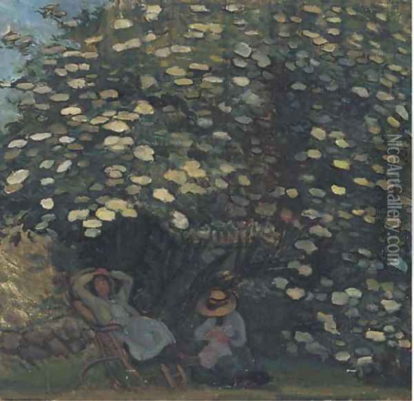 In the shade of the trees Oil Painting - Continental School