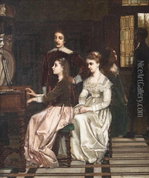 Playing Spinet Oil Painting - Frans Moormans