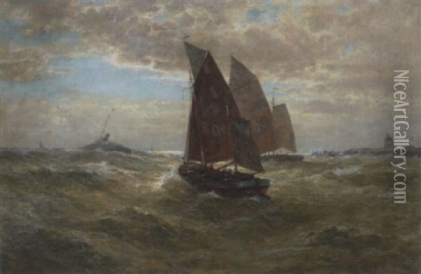 Auslaufende Oostender Fischkutter In Rauer See Oil Painting - Georg Sommer
