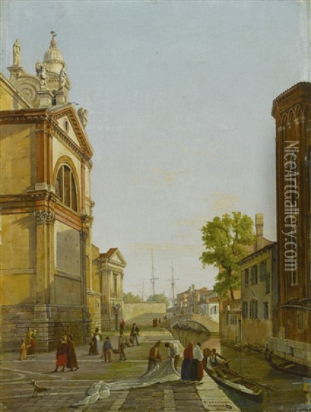 Figures In The Campo Della Salute, Venice Oil Painting - Frans Vervloet