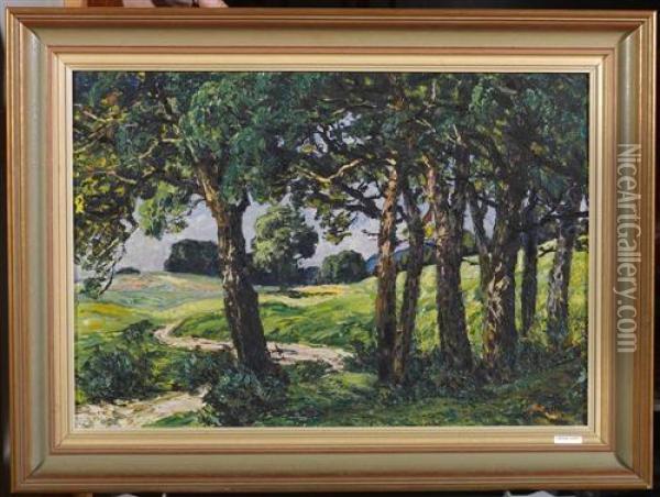 Waldweg. Oil Painting - Hugo Kreyssig