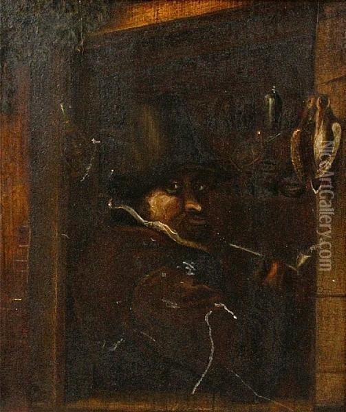 Peasant Smoking At A Tavern Window Oil Painting - David The Younger Teniers