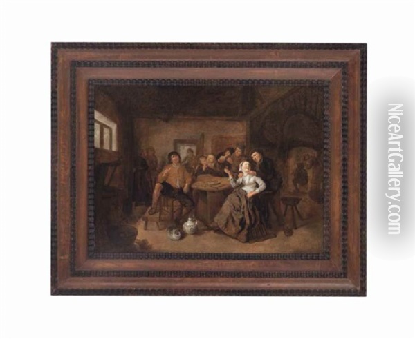 A Tavern Interior With Peasants Smoking And Merry-making Oil Painting - Jan Miense Molenaer