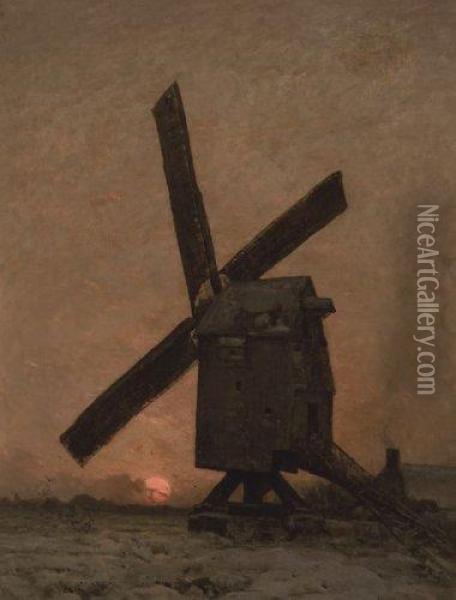 Moulin A Vent Oil Painting - Emile Breton