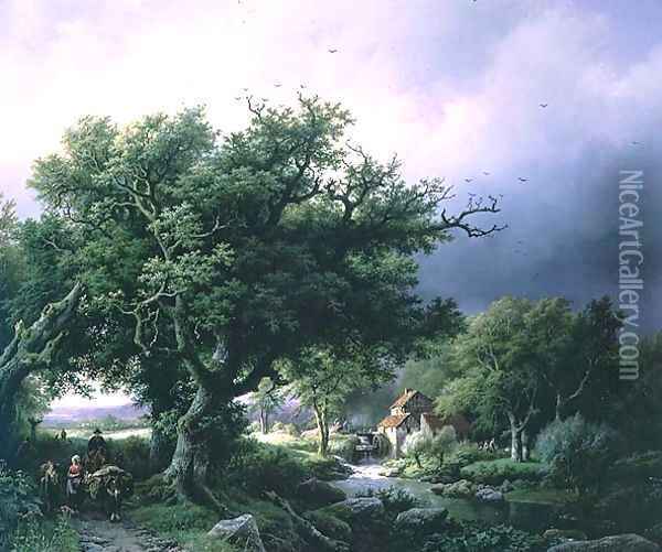 Landscape with a Mill Oil Painting - Barend Cornelis Koekkoek