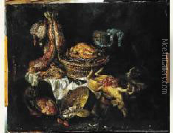Presentation De Gibiers Et De Volailles Dans Un Interieur De
 Cuisine Oil Painting - Nicasius Bernaerts