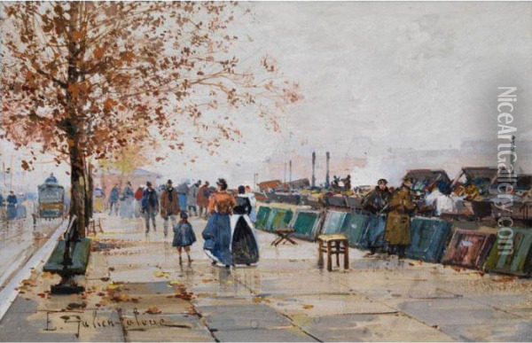 Les Quais A Paris Oil Painting - Eugene Galien-Laloue