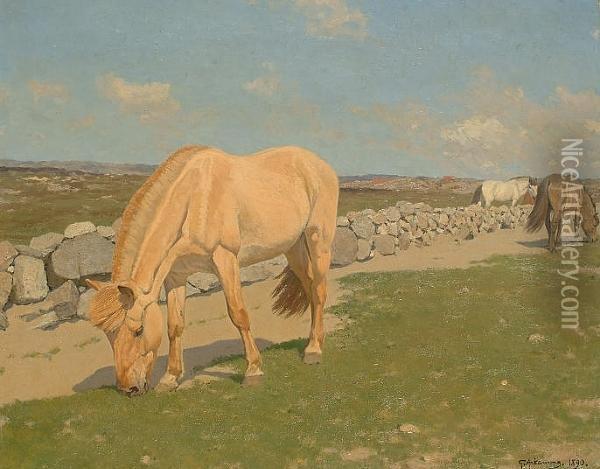 Horses Grazing In A Landscape Oil Painting - Gustav Ankarcrona