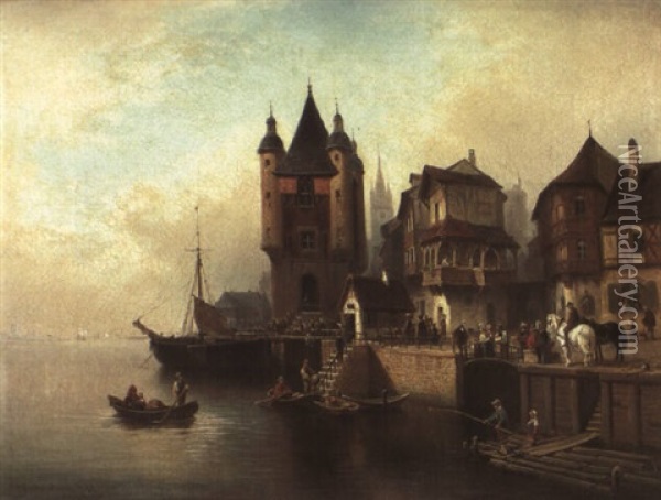 Blick Auf Eine Mittelalterliche Hafenkulisse Oil Painting - Wilhelm Alexander Meyerheim