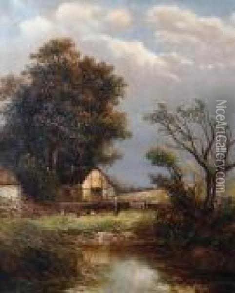 Feeding Chickens By The River Oil Painting - Joseph Thors