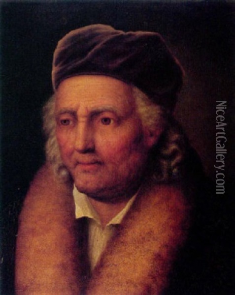 Portrait Of An Old Man Wearing A Fur-lined Coat And A Velvet Hat Oil Painting - Balthazar Denner
